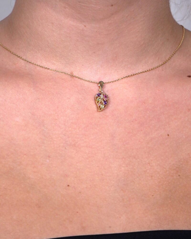 Leaves Diamond Necklace with Precious Colors - Image 2