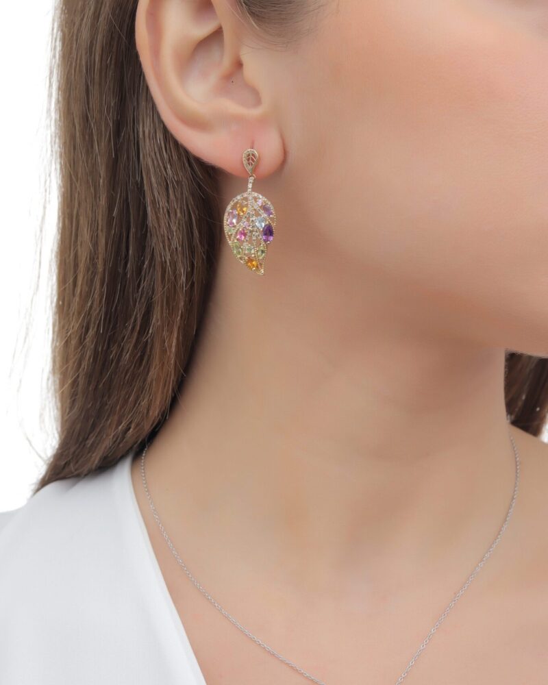Leaves Diamond Earrings with Precious Colors - Image 2