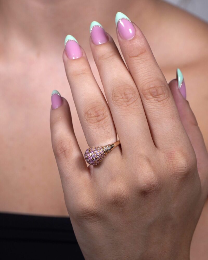 Light Diamond Ring with Pink Sapphire - Image 2