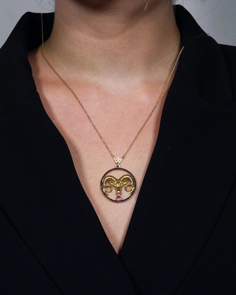 Zodiac Diamond Necklace Aries with Black Diamond and Precious Stone - Image 2