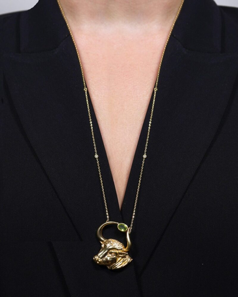 Zodiac Diamond Necklace Taurus with Green Sapphire and Precious Stone - Image 2