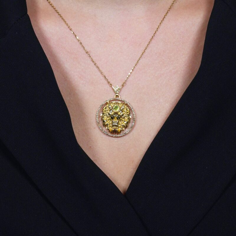 Zodiac Diamond Necklace Leo with Brown Diamond and Peridot Stone - Image 2