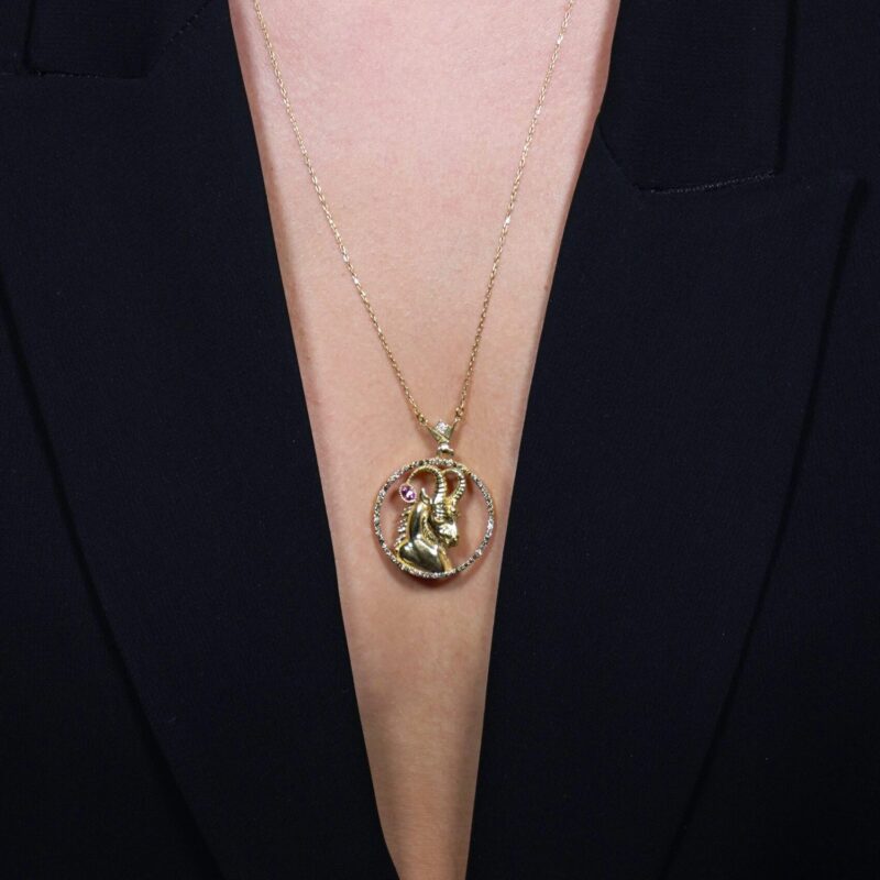 Zodiac Diamond Necklace Capricorn with Brown Diamond and Precious Stone - Image 2