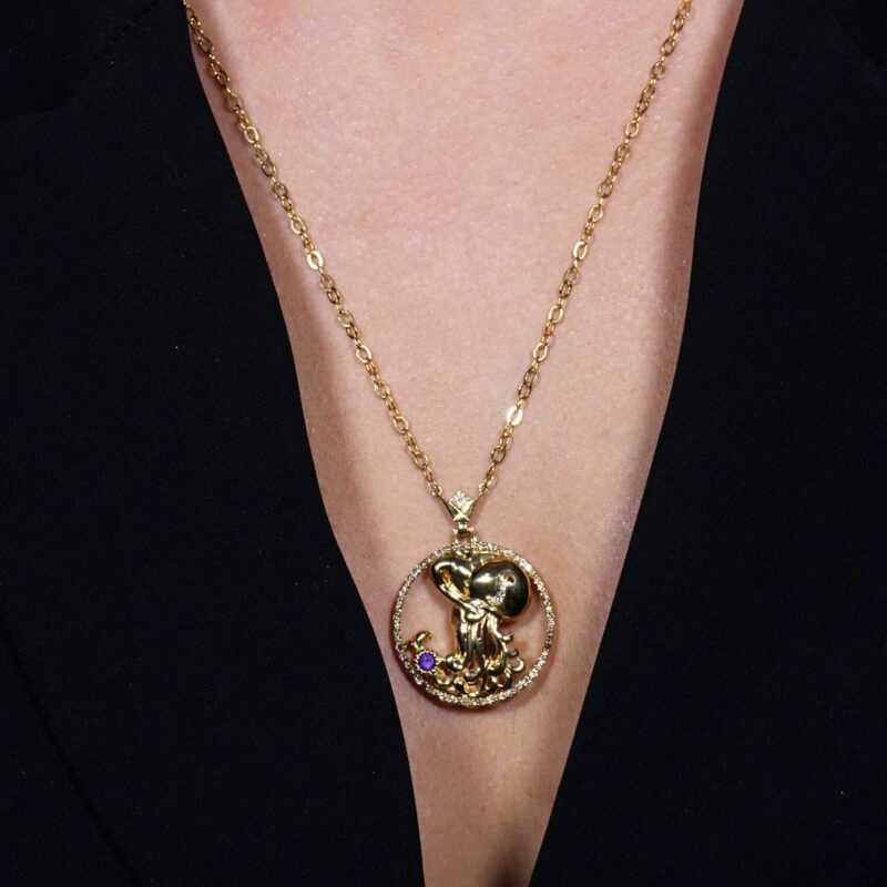 Zodiac Diamond Necklace Aquarius with Fancy Diamonds and Precious Stone - Image 2