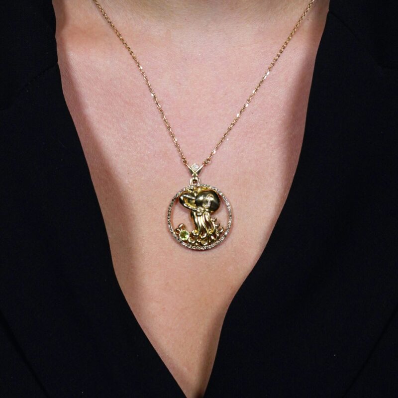 Zodiac Diamond Necklace Aquarius with Brown Diamond and Precious Stones - Image 2