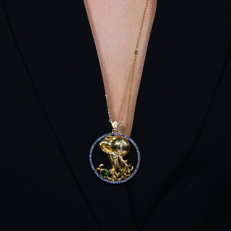 Zodiac Diamond Necklace Aquarius with Blue Sapphire and Precious Stones - Image 2