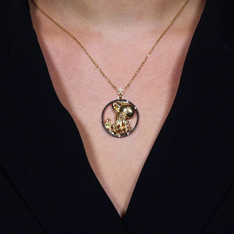 Zodiac Diamond Necklace Aquarius with Black Diamond and Precious Stone - Image 2