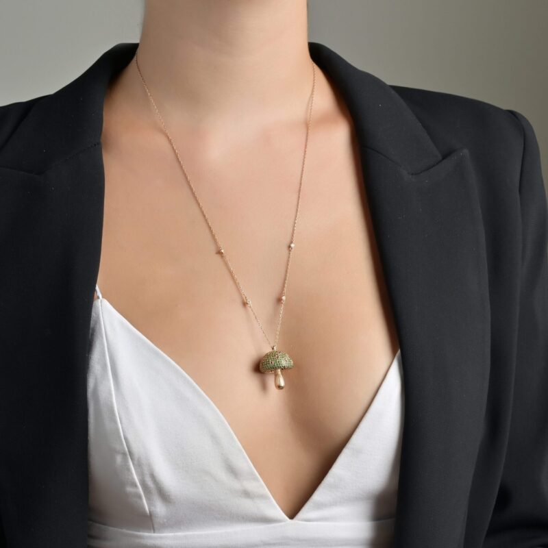 Wild Mushroom Diamond Necklace with Pink Sapphire and Precious Stones - Image 2