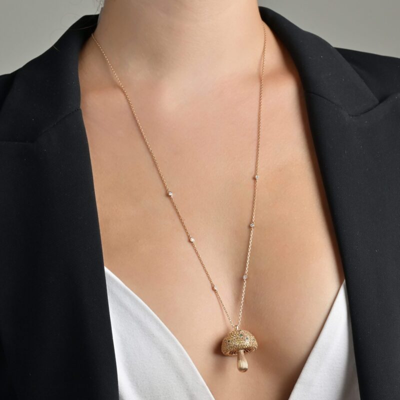 Wild Mushroom Diamond Necklace with Emerald and Yellow Sapphire - Image 2