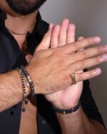 Men Black Diamond Bracelet with Precious Beads - Image 2