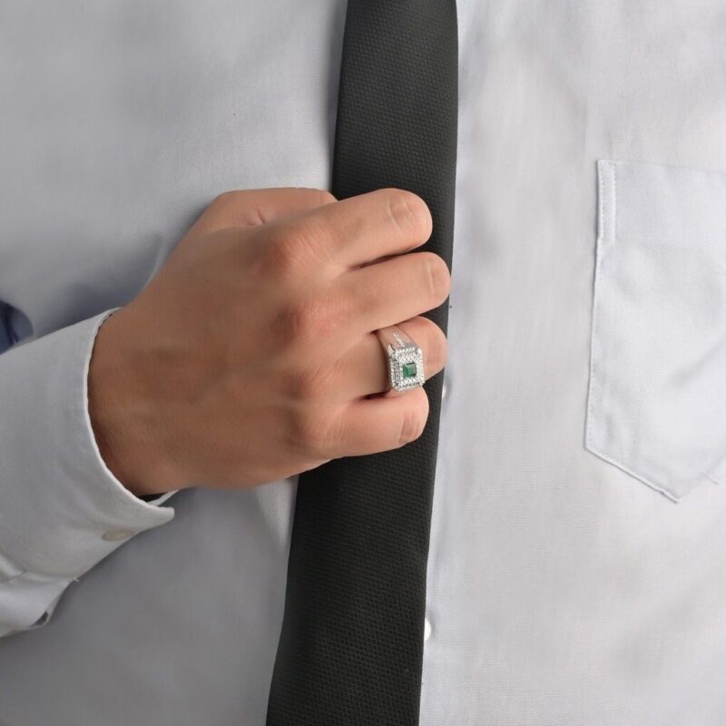 Men Diamond Ring with Emerald - Image 2