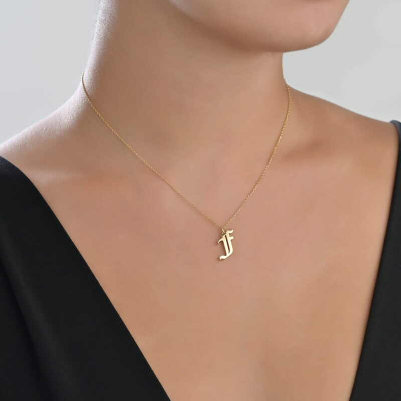 Initials Gold Necklace Letter F - Image 2
