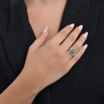 Classic Diamond Ring with Emerald - Image 2