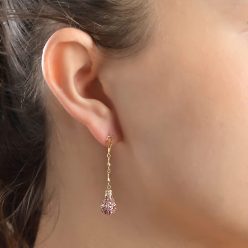 Light Diamond Earrings with Pink Sapphire - Image 2