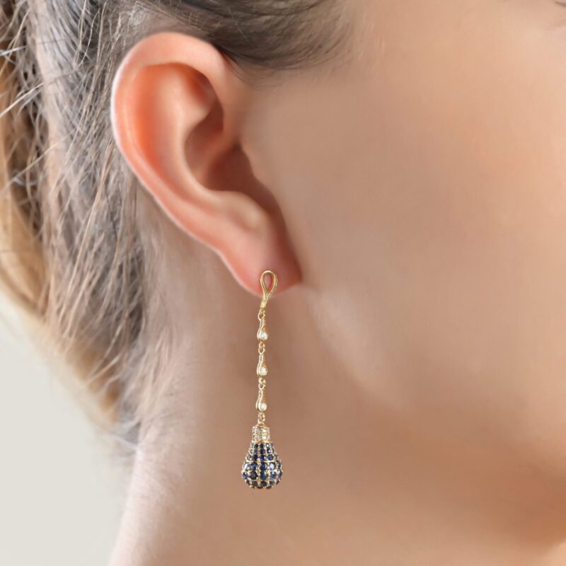 Light Diamond Earrings with Blue Sapphire - Image 2