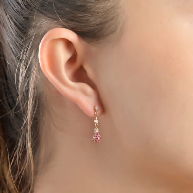 Light Diamond Earrings with Pink Sapphire - Image 2