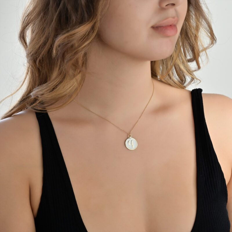 Initials Diamond Necklace Letter Q with Enamel - Image 2