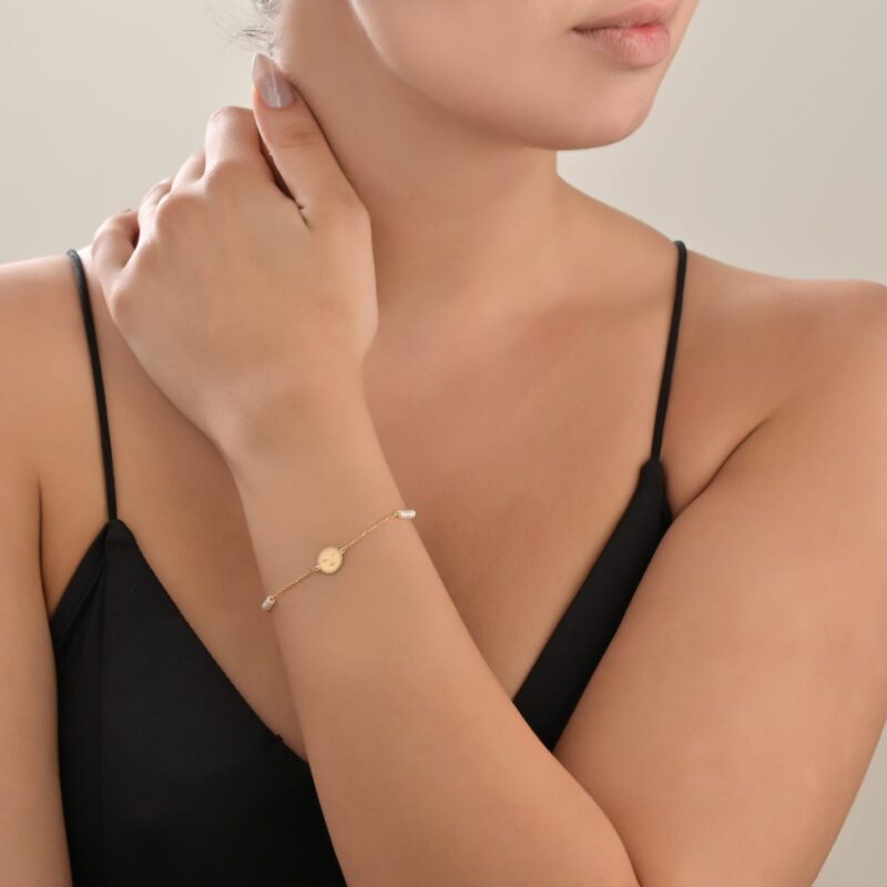 Zodiac Gold Bracelet Sun Face with Pearls - Image 2