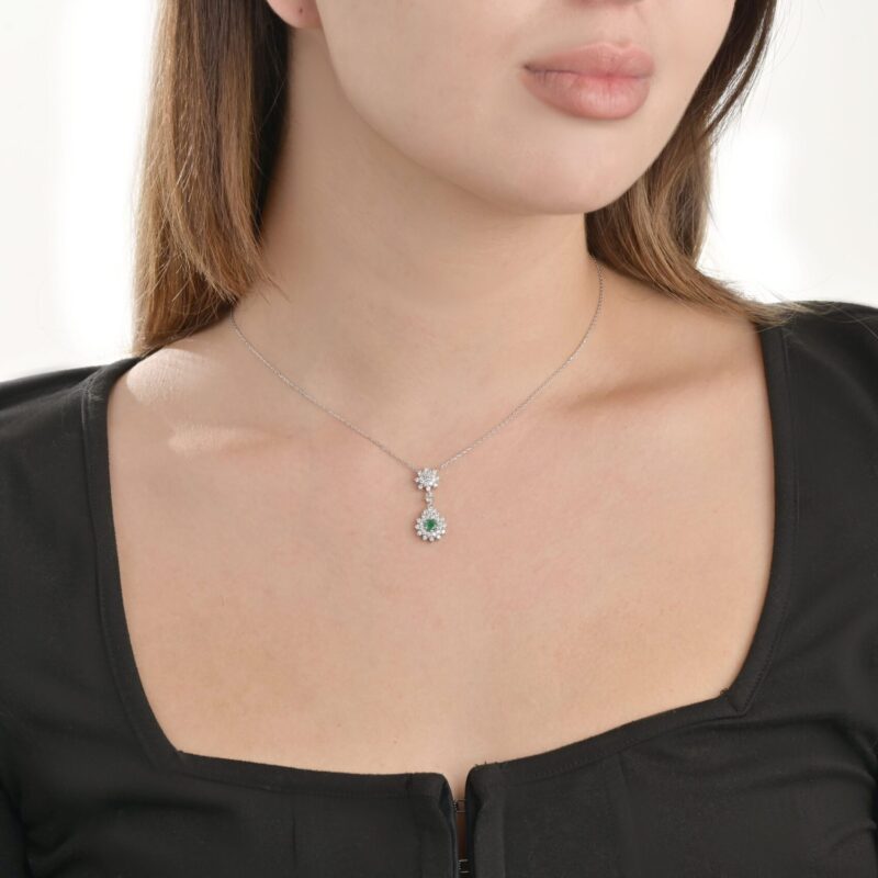 Classic Diamond Emerald Necklace - Image 2