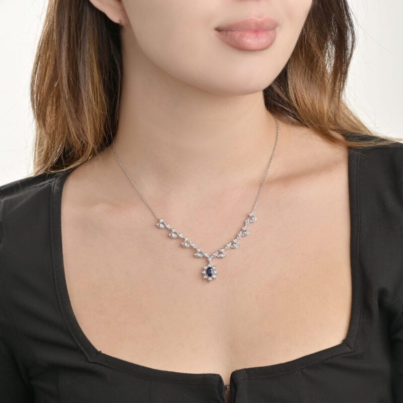 Classic Diamond Necklace with Blue Sapphire - Image 2