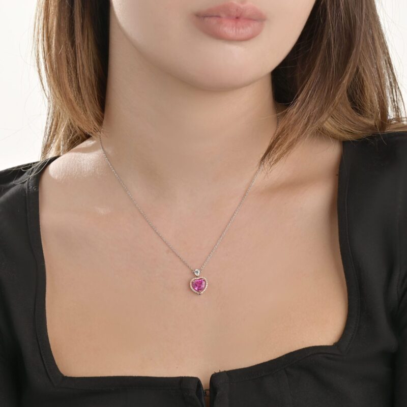 Daily Dazzle Diamond Heart Necklace with Colored Stones - Image 2