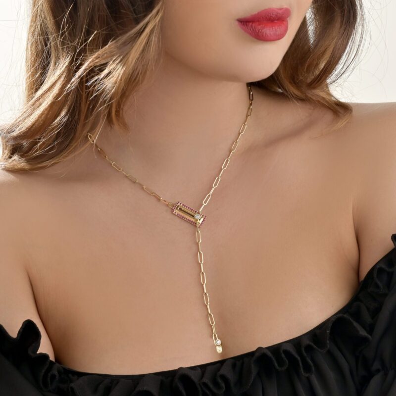 Love Lock Diamond Necklace with Ruby - Image 2