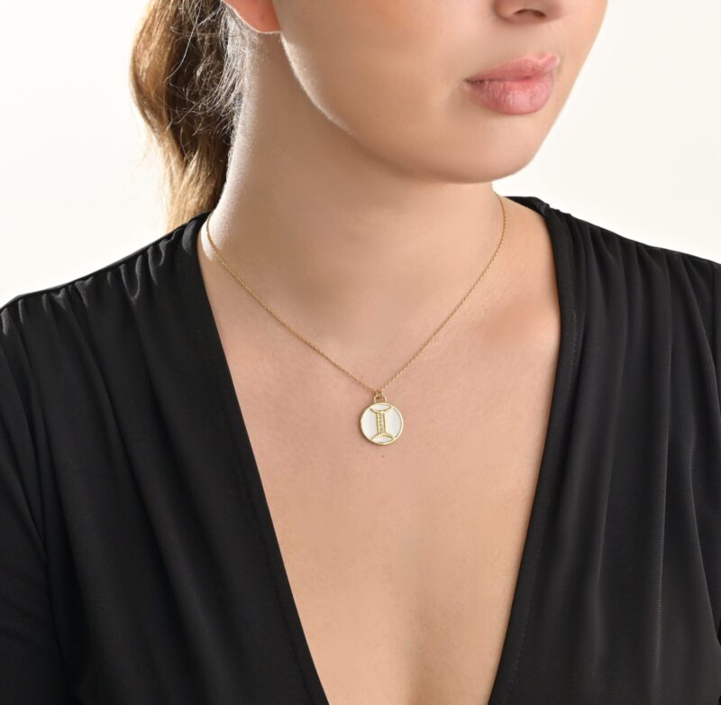 Zodiac Diamond Necklace Gemini with Enamel - Image 2