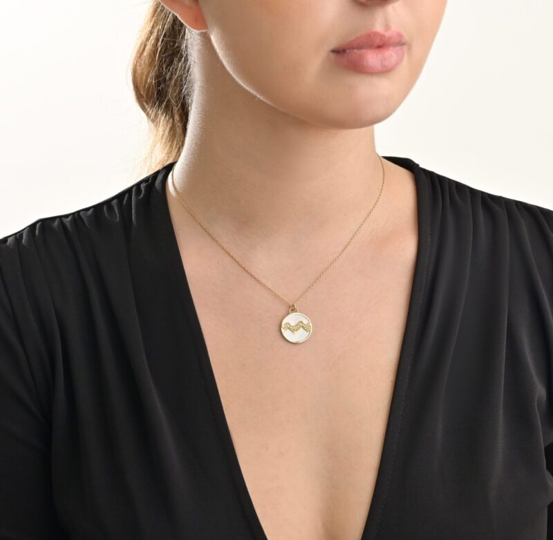 Zodiac Diamond Necklace Aquarius with Enamel - Image 2