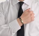 Men Gold Bracelet with Leather - Image 2