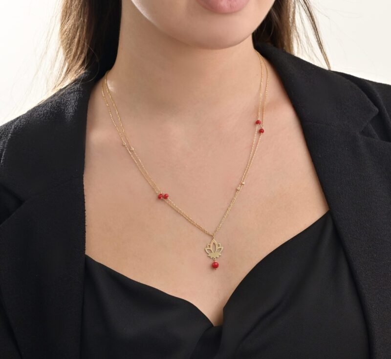 Lotus Gold Necklace with Colored Stones - Image 2
