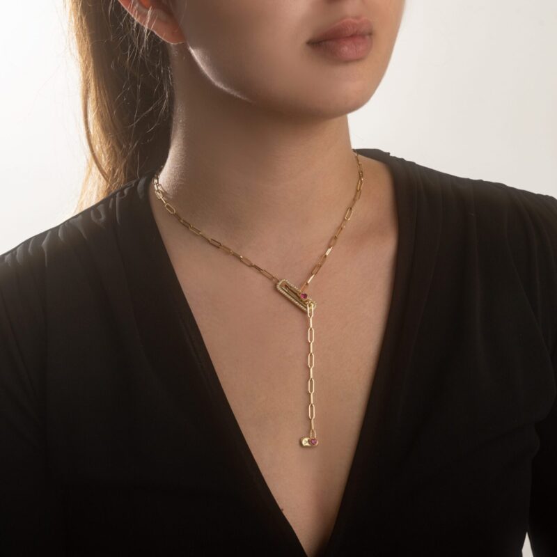 Love Lock Diamond Necklace with Colored Stones - Image 2