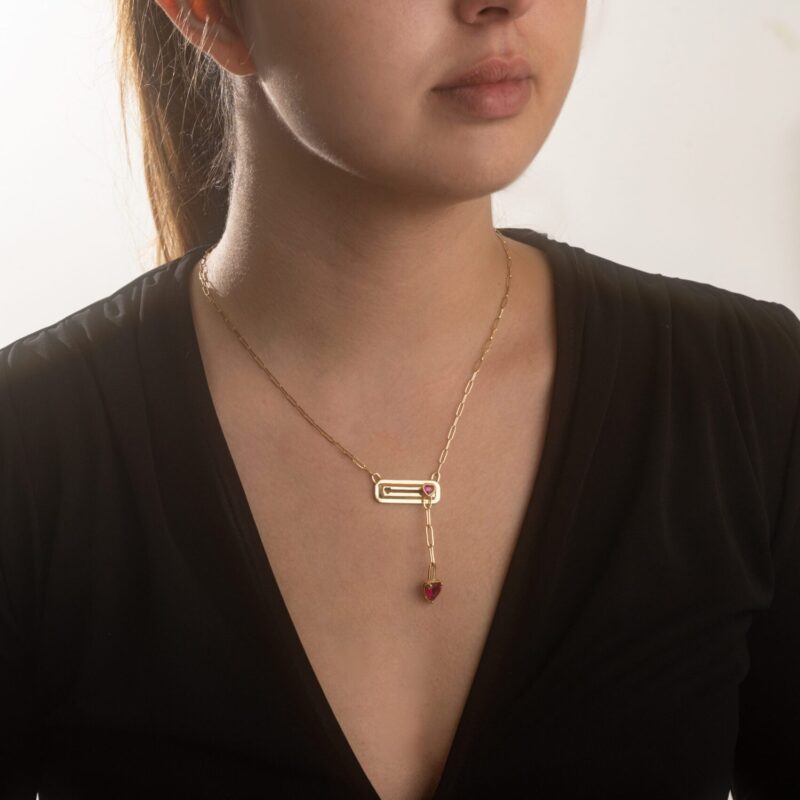 Love Lock Gold Necklace with Colored Stones - Image 2