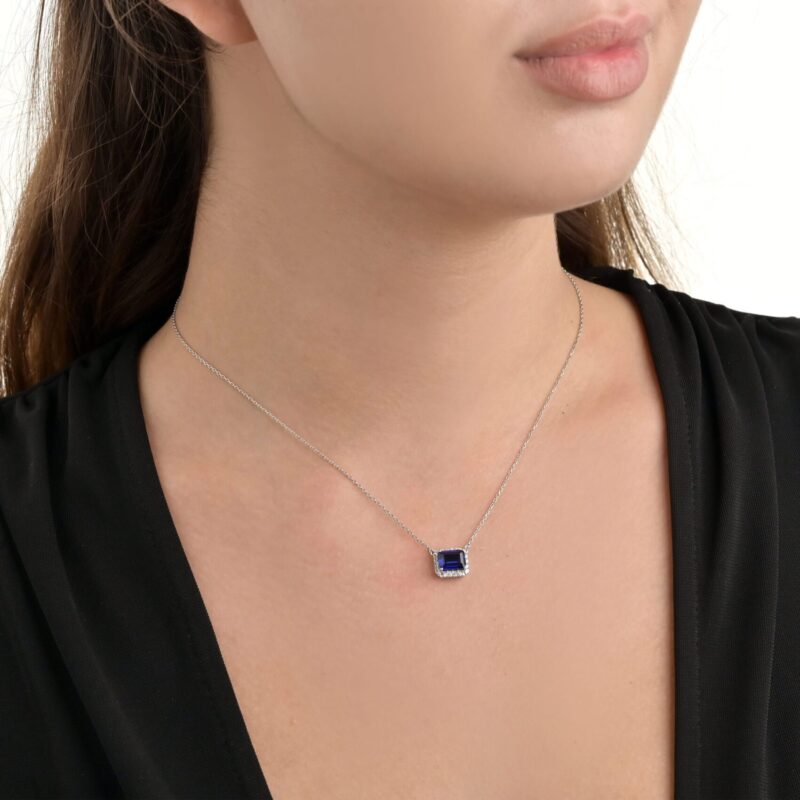Classic Diamond Necklace with Colored Stone - Image 2