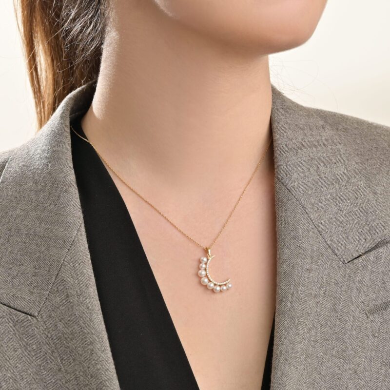 Moon Diamond Necklace with Pearl - Image 2