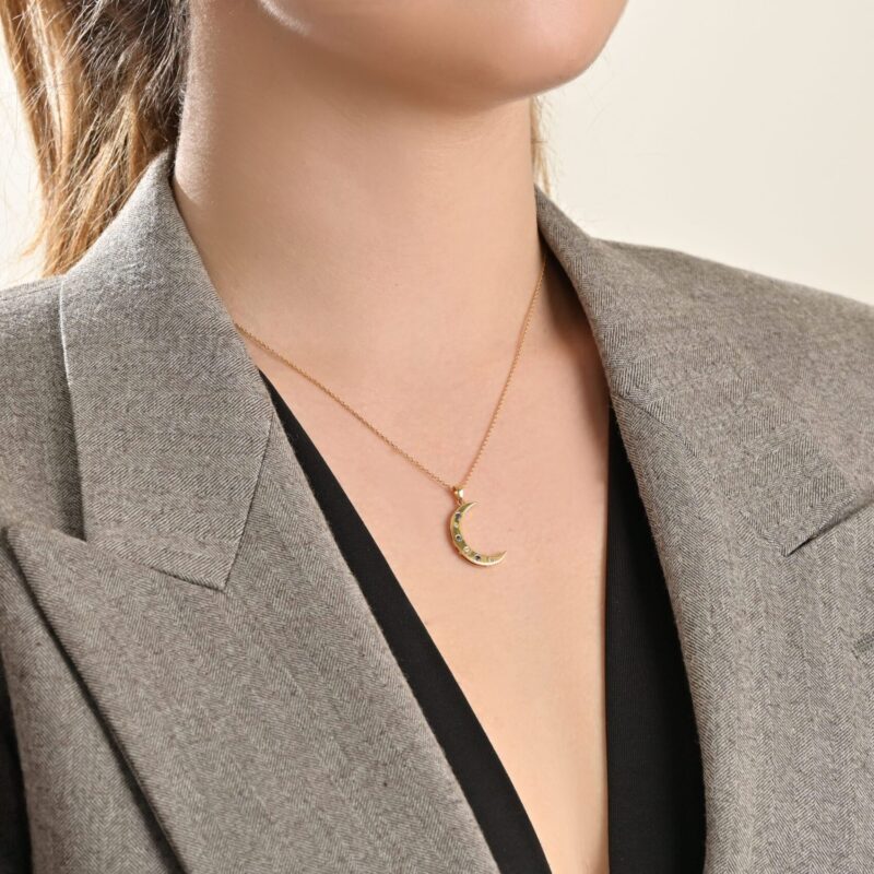 Moon Diamond Necklace with Sapphire - Image 2
