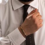 Men Gold Bracelet with Leather - Image 2