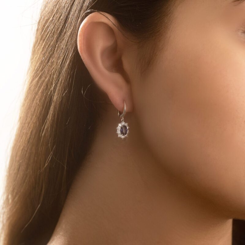 Classic Diamond Earrings with Sapphire - Image 2