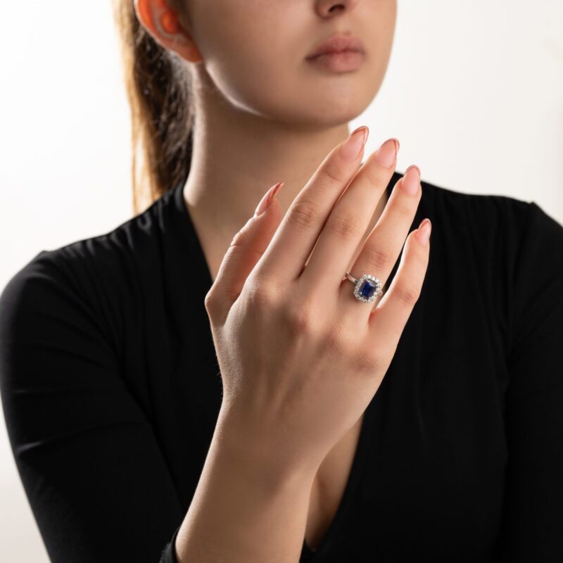 Classic Diamond Ring with Blue Sapphire - Image 2