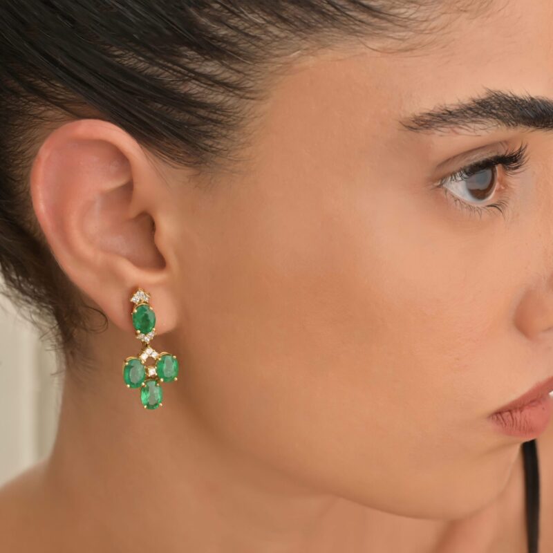 Daily Dazzle Diamond Earrings with Emerald - Image 2