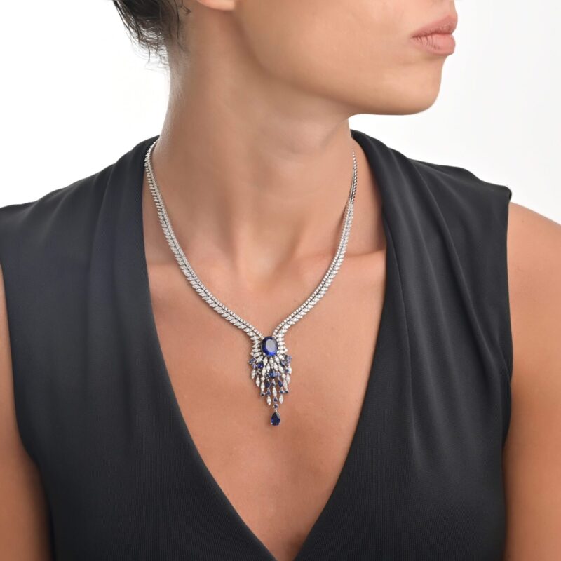 Classic Diamond Necklace with Colored Stones - Image 2