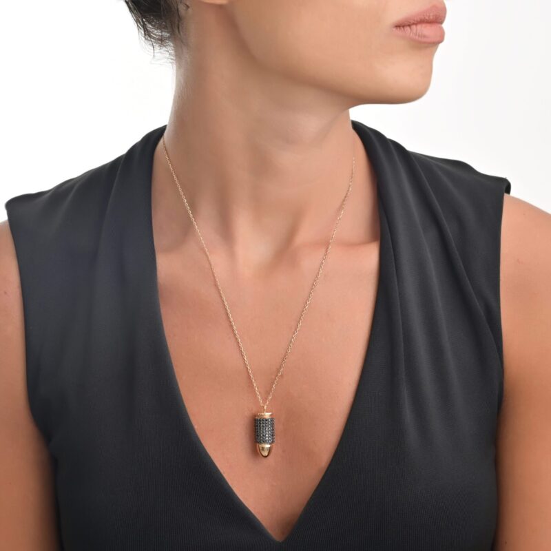 Bullet Gold Necklace with Black Diamonds - Image 2