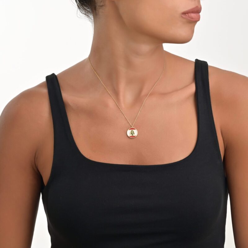 Lebanon Flag Gold Necklace set with enamel - Image 2