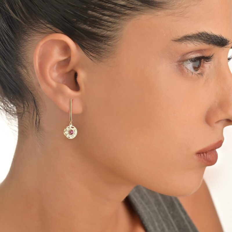 Spider Web Gold Earrings with colored stones - Image 2