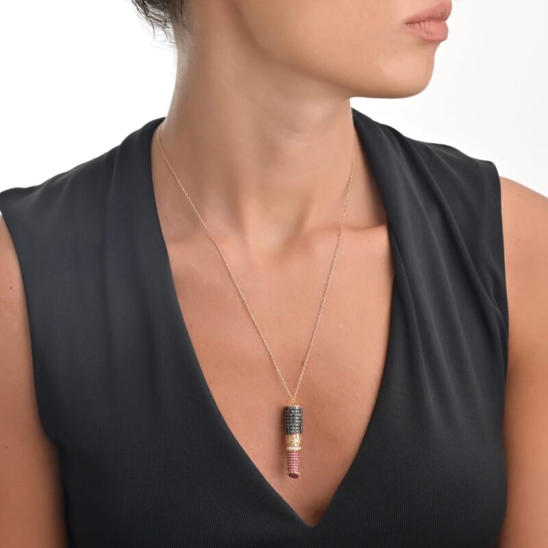 Lipstick Diamond Necklace with Black Diamond and Ruby - Image 2